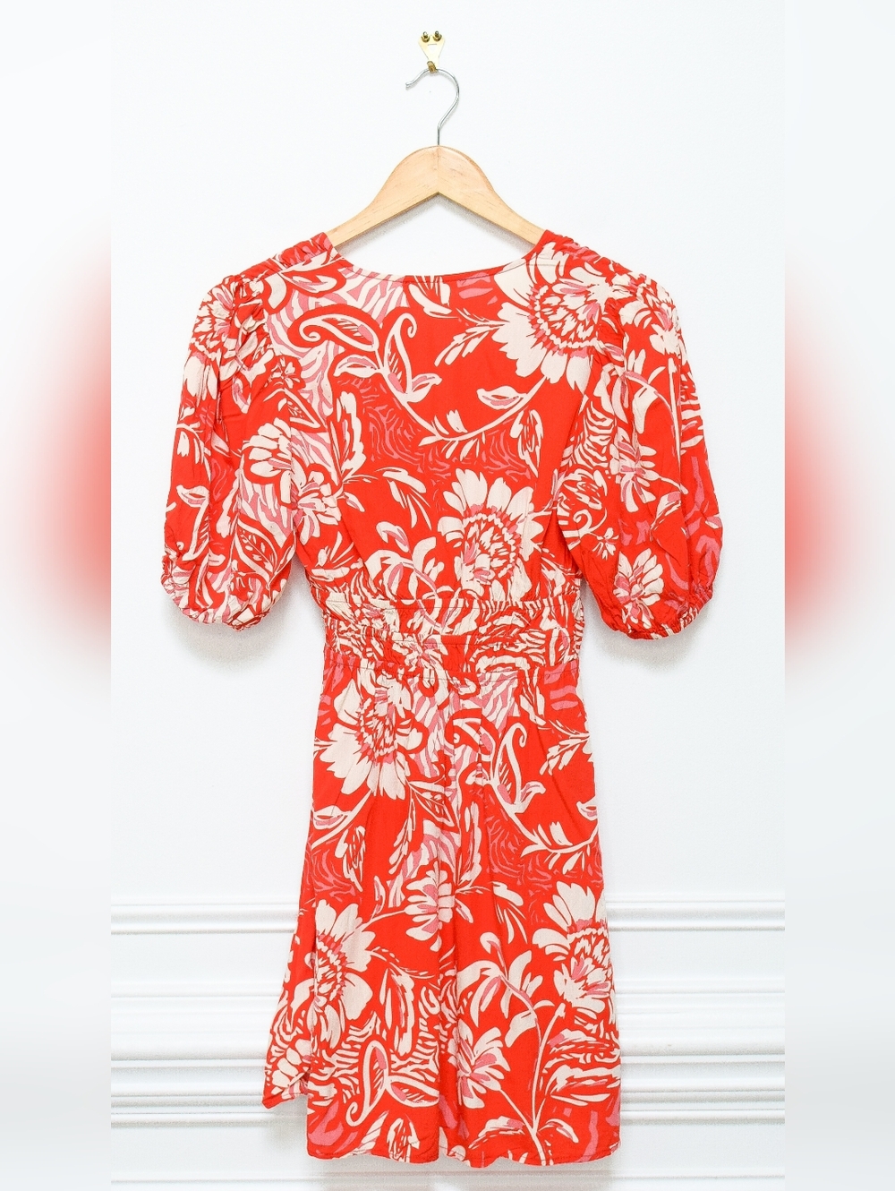 Anthropologie Abel The Label Red Floral Mini Dress Sundress Sz XS Boho Tropical - Picture 5 of 10